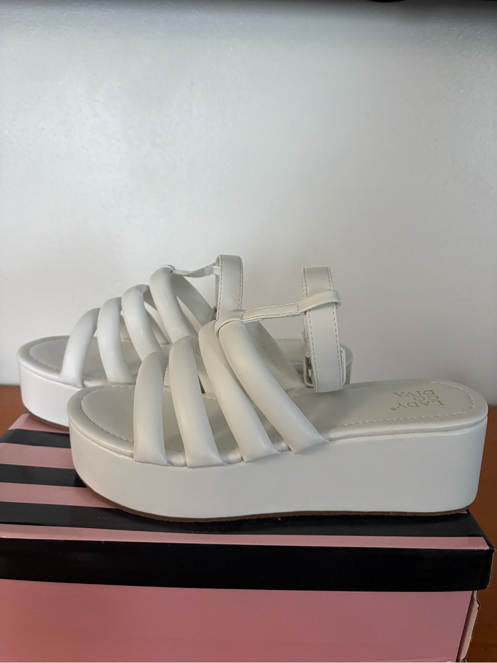 White Platform Strappy Slide Sandals